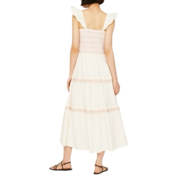 Madewell Lucie Smocked Embroidered Tiered Midi Dress -Lighthouse / Cream - Large - Picture 7 of 14